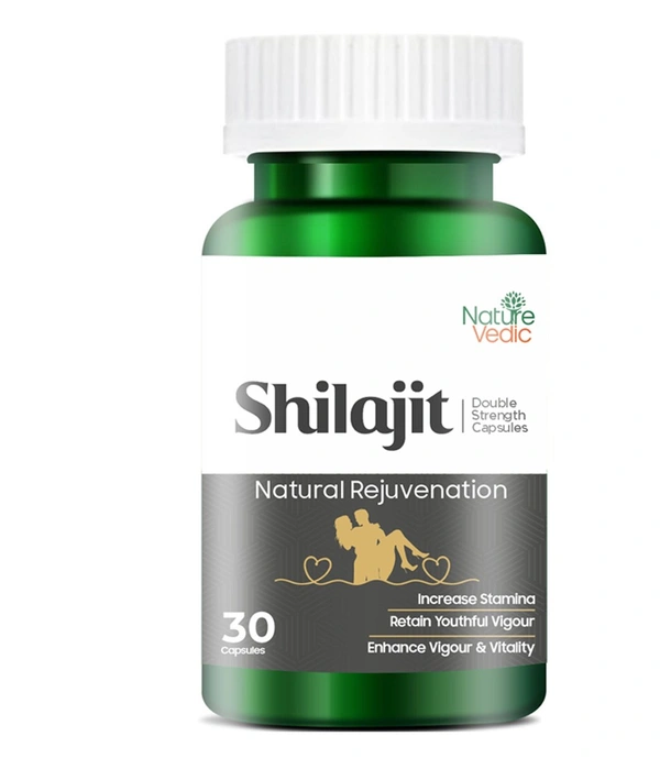 Nature Vedic Shilajit Double Strength Capsules Ayurvedic Supplement for Strength, Stamina and Power - 30 Capsules